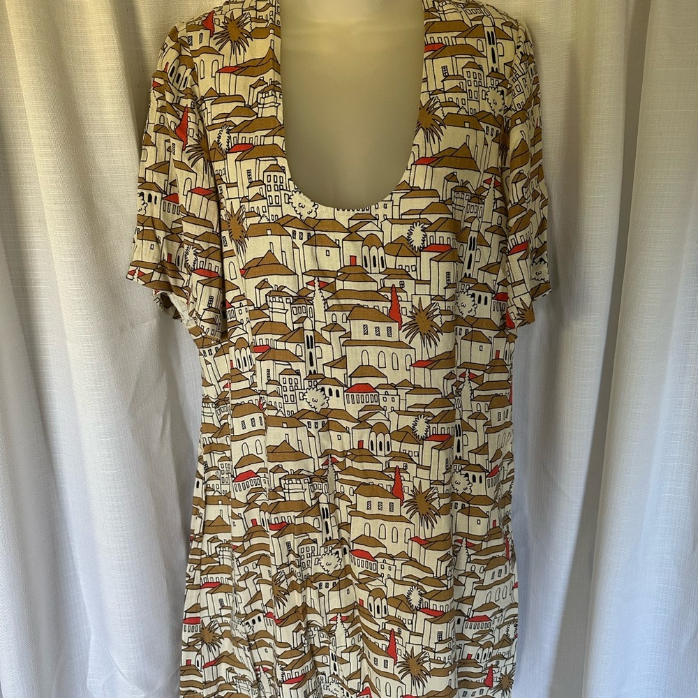 Porridge Clothing Short-Sleeve Crew-Neck Linen Printed Mini Dress